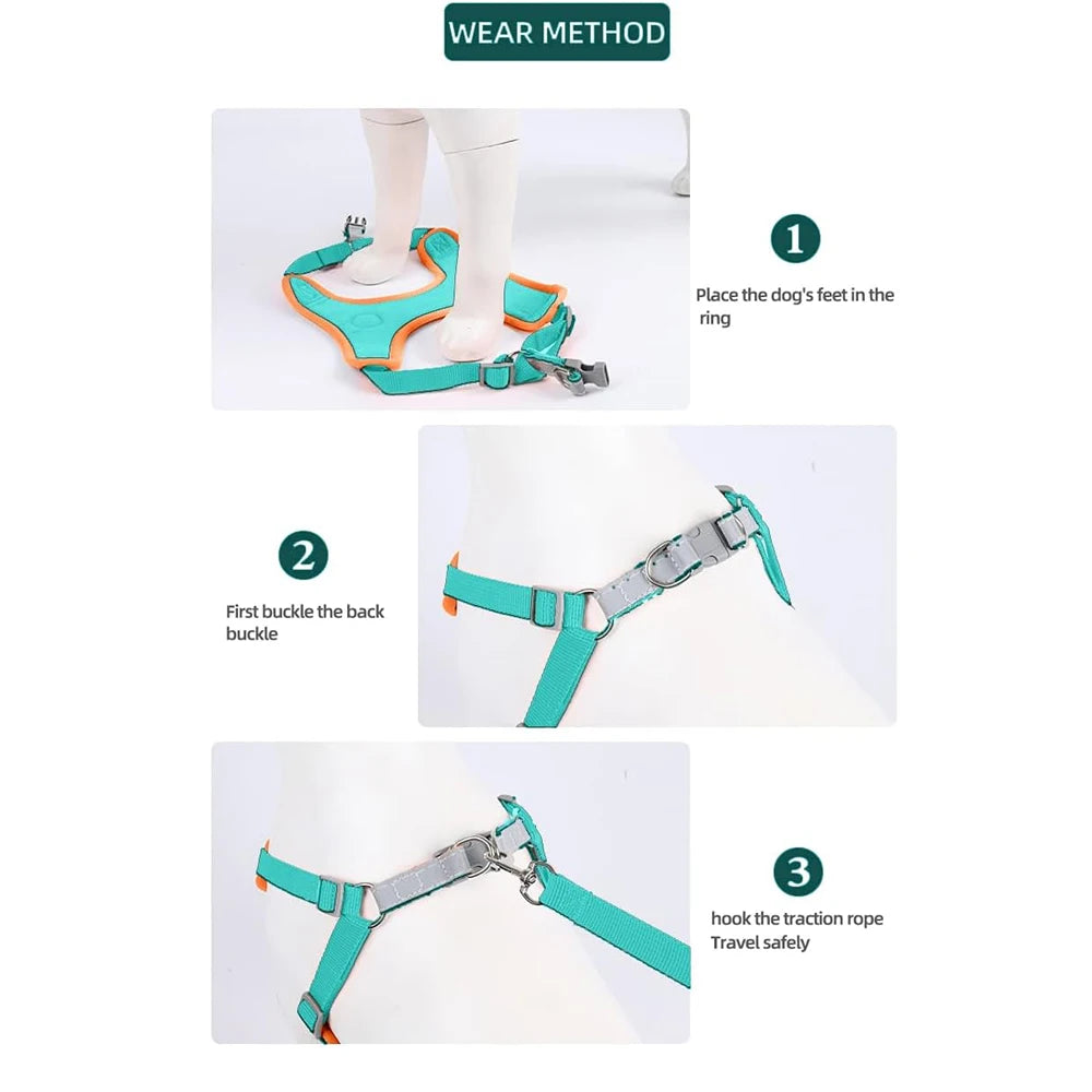Adjustable Reflective Pet Harness Vest with Leash – Comfortable Chest Strap Walking Set for Dogs