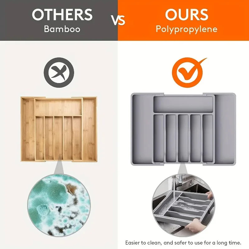 No More Messy Drawers!  Expandable Kitchen Organizer for Cutlery, Utensils & Gadgets
