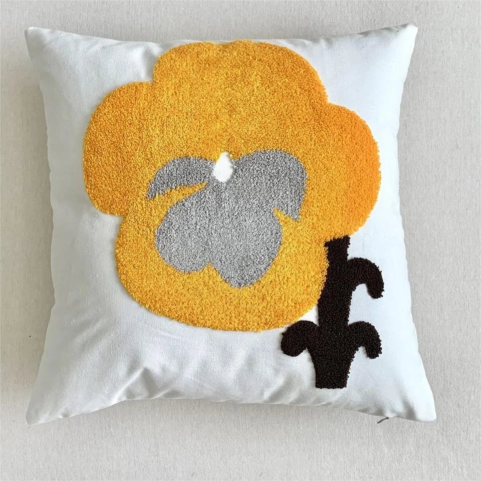 Nordic Floral Embroidered Pillow Cover – Premium Cotton Sofa & Living Room Cushion Case