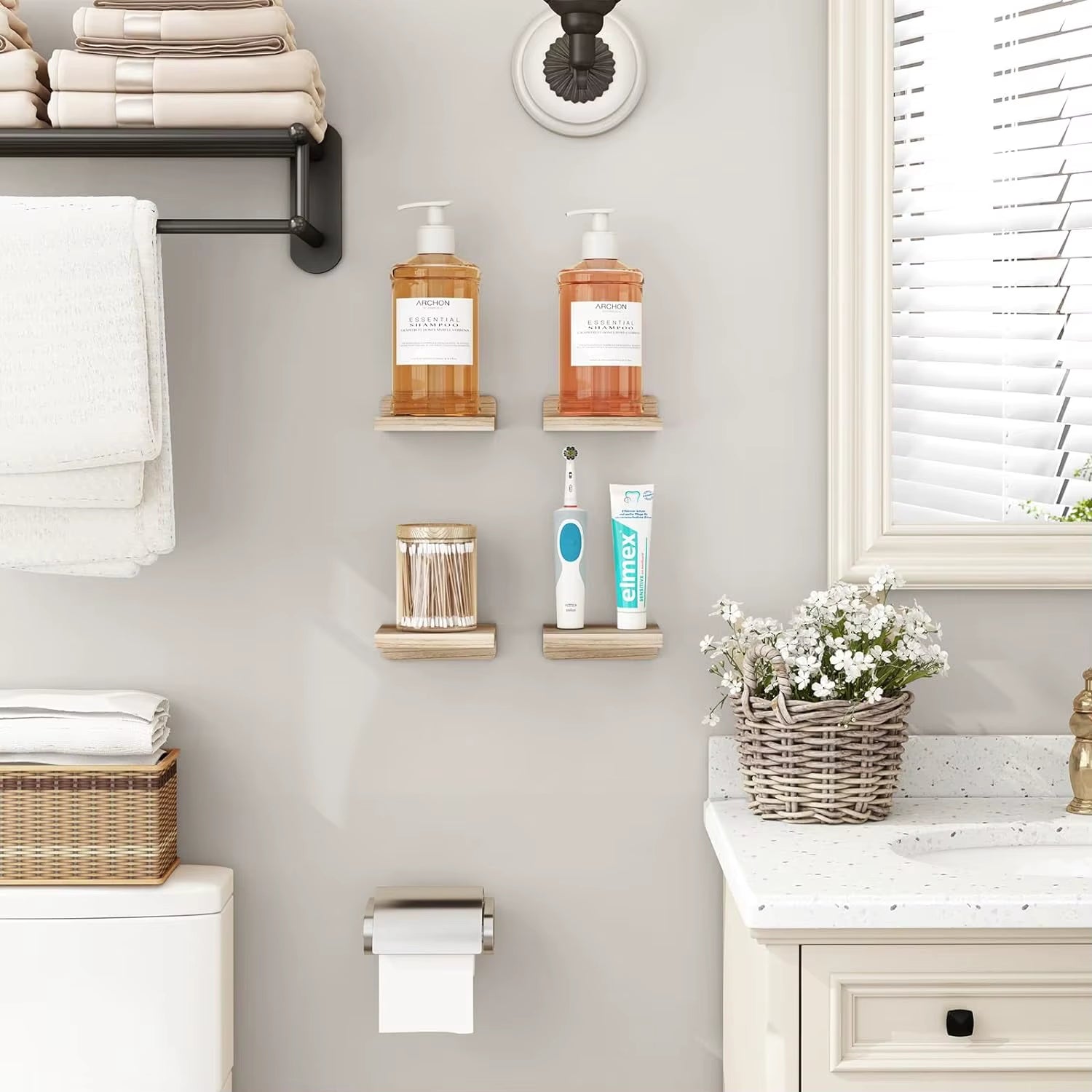 Turn Empty Walls into Warm, Organized Spaces| Small Floating Wall Shelves :  4-Pack Rustic Wood Wall Mounted Display Ledges for Home Decor 