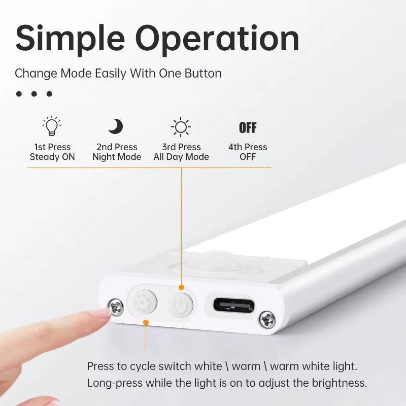 Wireless LED Motion Sensor Light – USB Rechargeable Under Cabinet Night Light with Auto On/Off, Magnetic Indoor Lighting for Kitchen, Bedroom, Closet & Wardrobe 