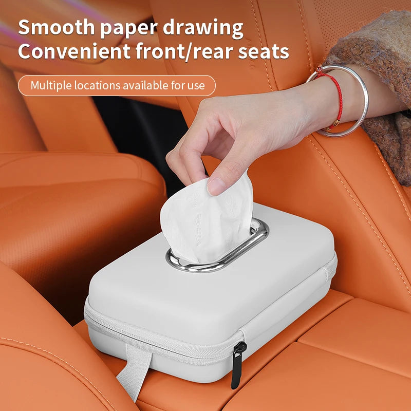 Car Mounted Tissue Box Organizer – Space-Saving Armrest & Sun Visor Storage Bag for Easy Access & Clean Car Interior