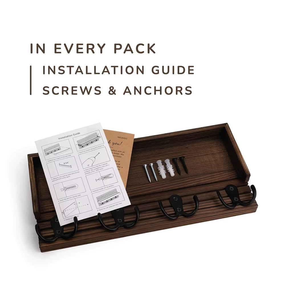  🔑Where Your Essentials Finally Have a Home – Rustic Wooden Entryway Key Holder & Mail Organizer with 4 Hooks for Keys & Sunglasses
