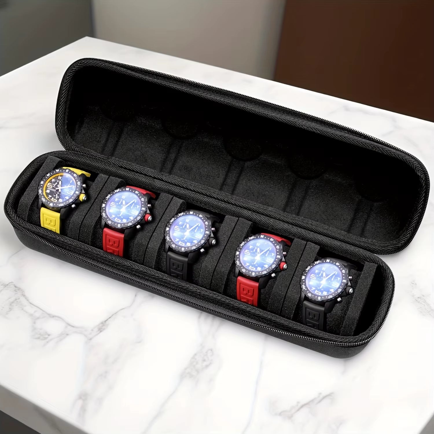 ⌚ 5-Slot Hard Shell Watch Storage Case – Travel Organizer with Protective Pillow Inserts for Smart Watches & Luxury Watch Protection (Scratch & Dust Safe)