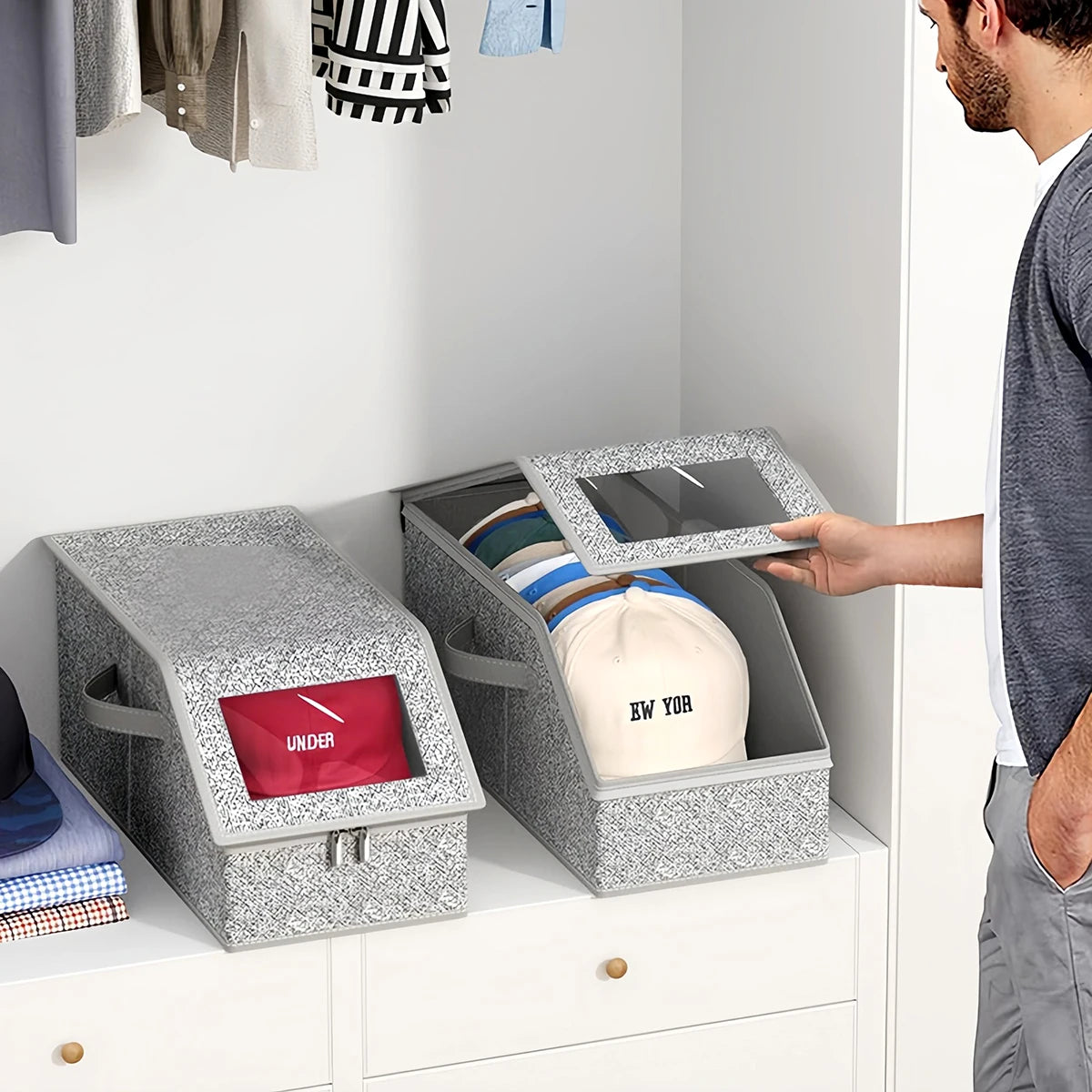 Foldable Zipper Baseball Cap and Hat Storage Organizer - Versatile Wardrobe Storage Solution for Accessories, Socks, and Toys