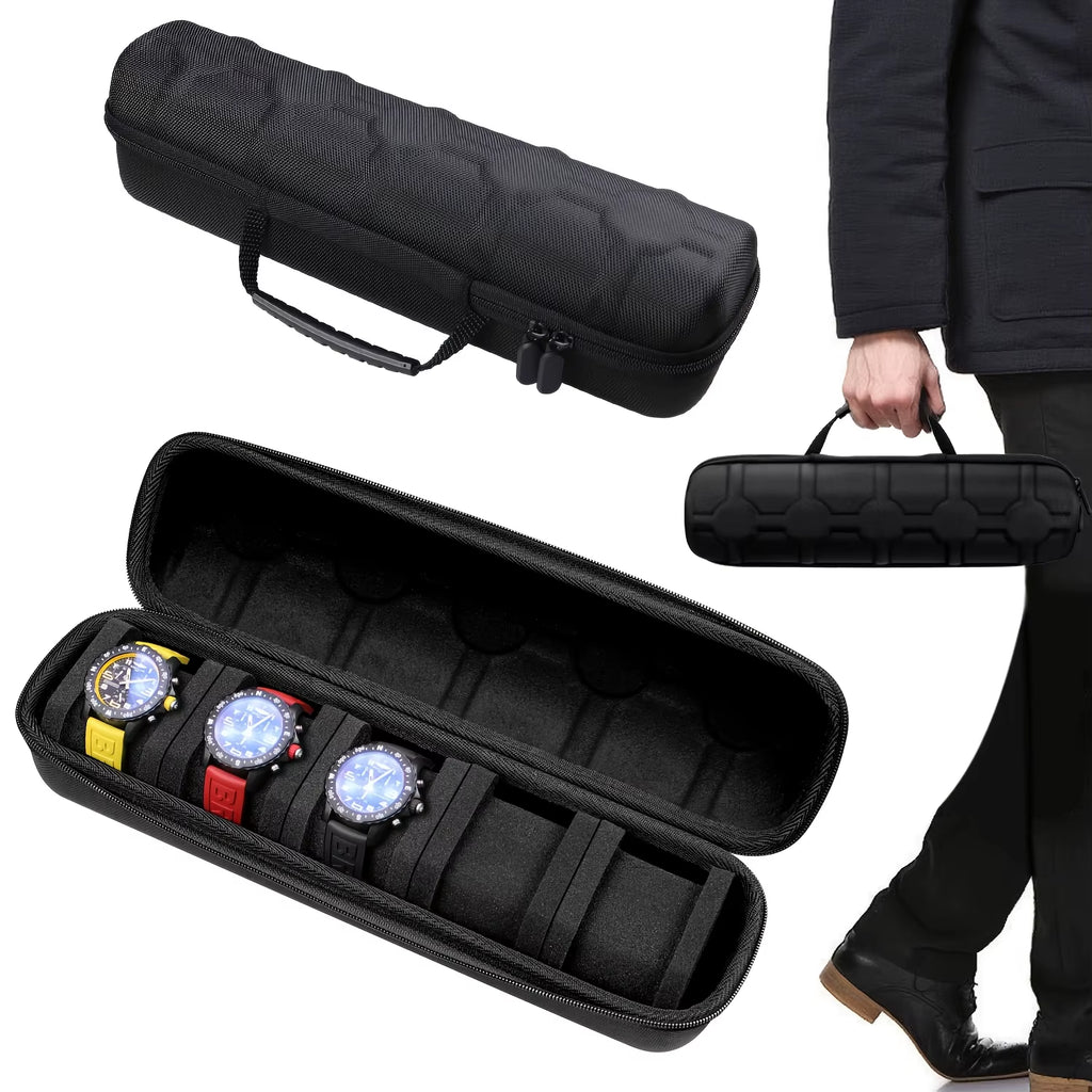 ⌚ 5-Slot Hard Shell Watch Storage Case – Travel Organizer with Protective Pillow Inserts for Smart Watches & Luxury Watch Protection (Scratch & Dust Safe)