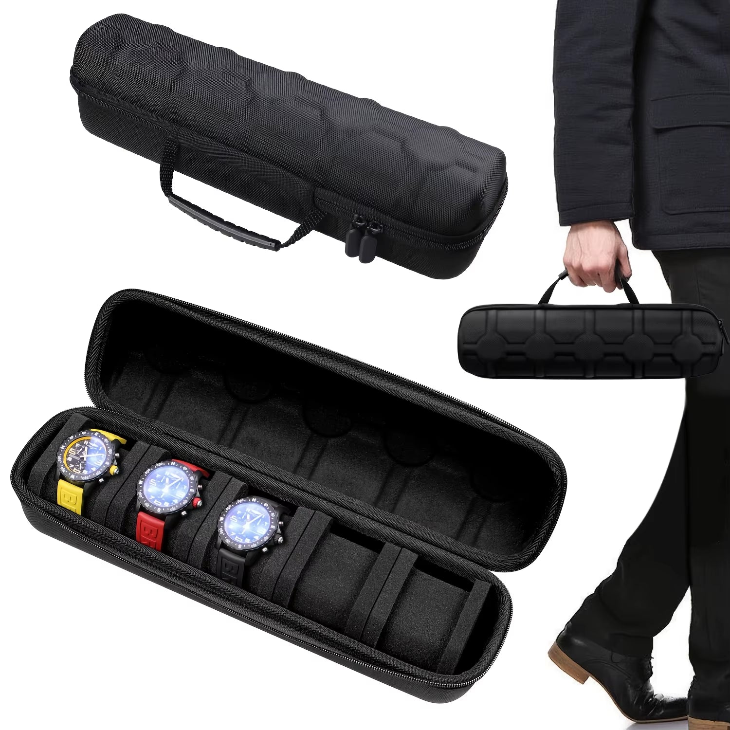 ⌚ 5-Slot Hard Shell Watch Storage Case – Travel Organizer with Protective Pillow Inserts for Smart Watches & Luxury Watch Protection (Scratch & Dust Safe)