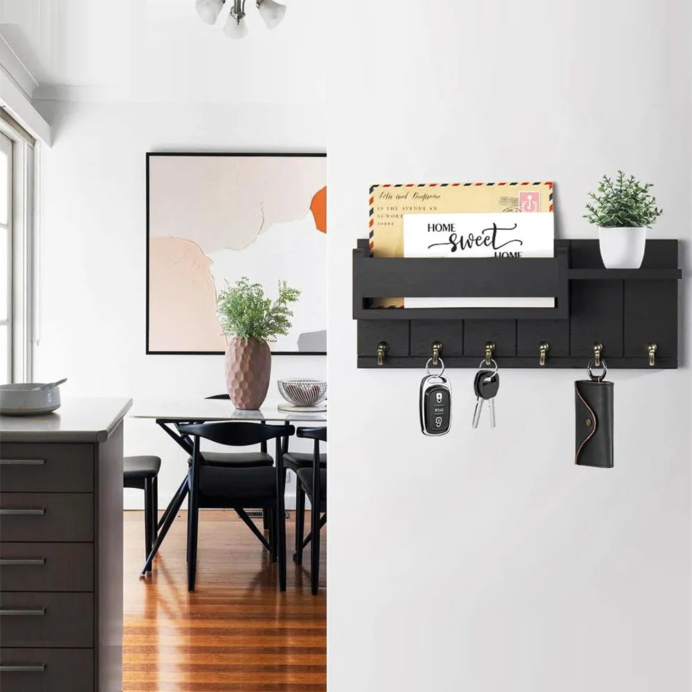 Never Lose Your Keys Again – Decorative Wall-Mounted Key Holder & Mail Organizer with 6 Hooks for a Clutter-Free Entryway 🔑🏡