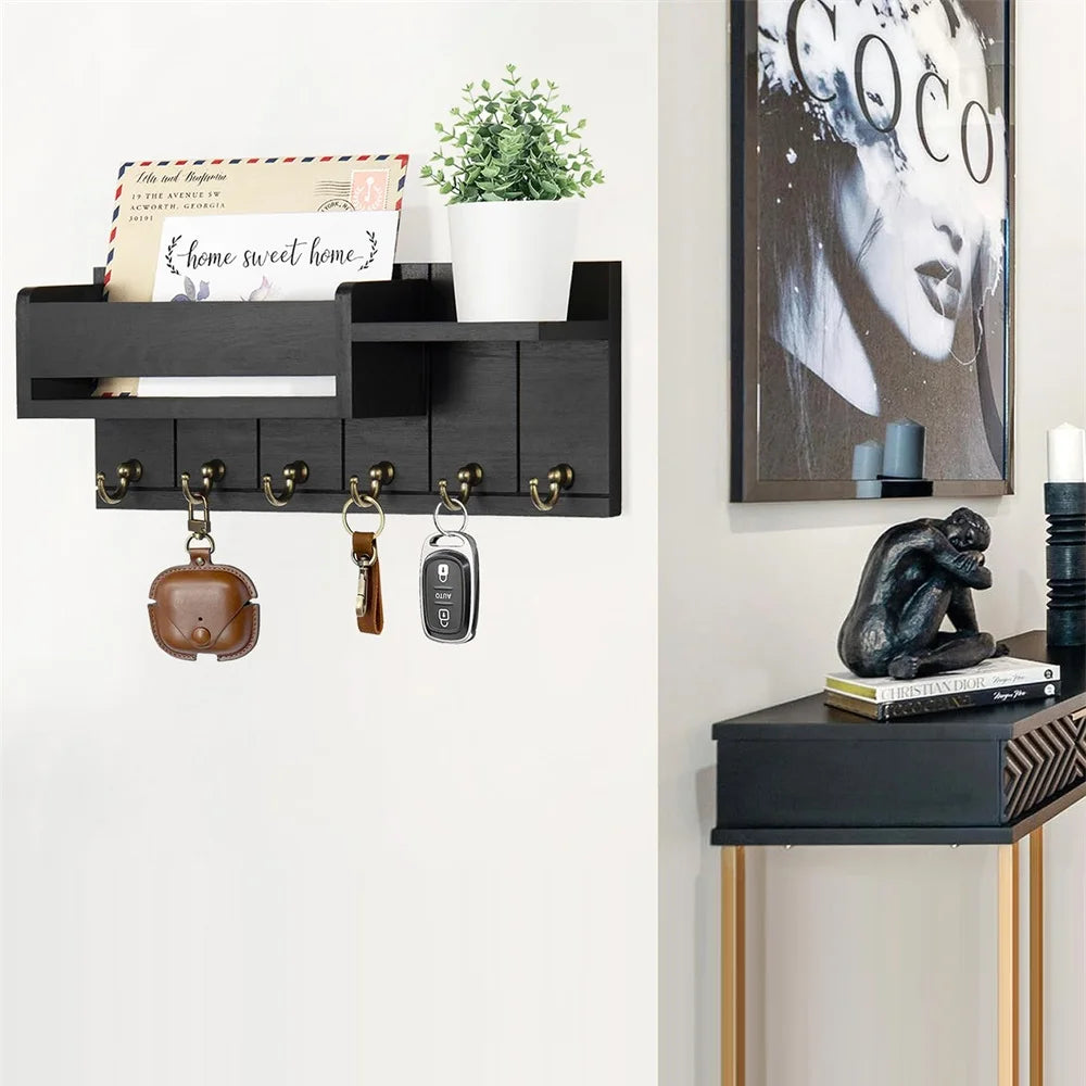 Never Lose Your Keys Again – Decorative Wall-Mounted Key Holder & Mail Organizer with 6 Hooks for a Clutter-Free Entryway 🔑🏡