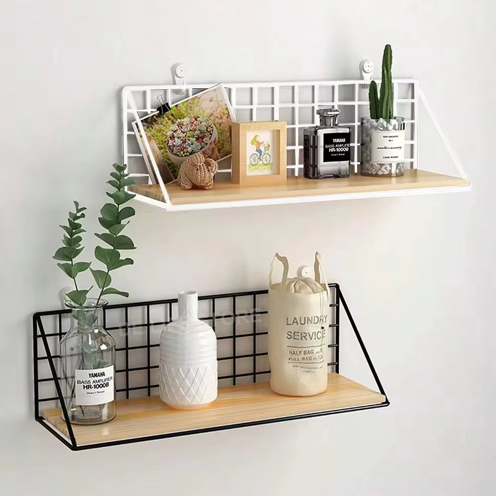 No-Drill Wooden Wall Mounted Floating Shelf – Modern Hanging Storage & Decor Organizer for Living Room & Bedroom