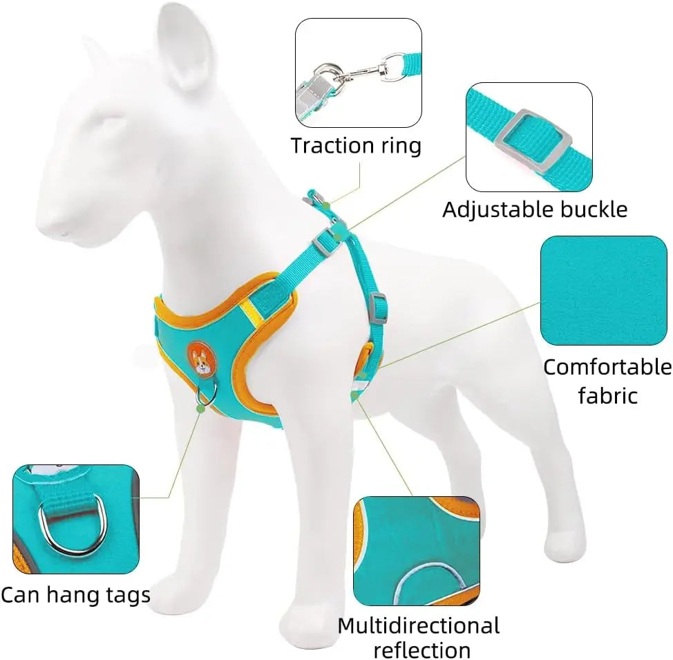 Adjustable Reflective Pet Harness Vest with Leash – Comfortable Chest Strap Walking Set for Dogs