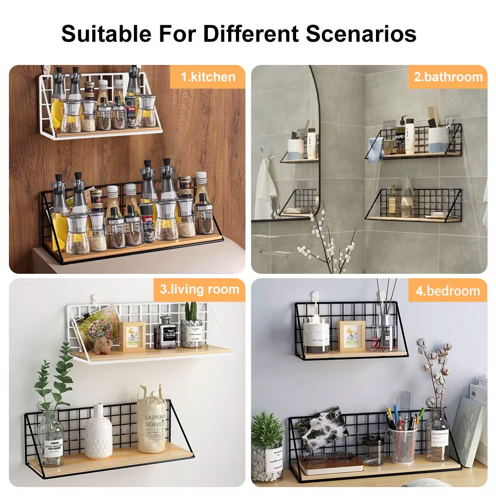 No-Drill Wooden Wall Mounted Floating Shelf – Modern Hanging Storage & Decor Organizer for Living Room & Bedroom