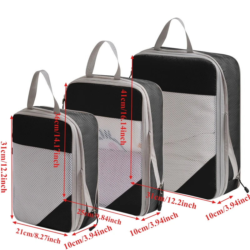 4PCS Waterproof Travel Packing Cubes Set – Compression Organizers for Suitcases & Drawers