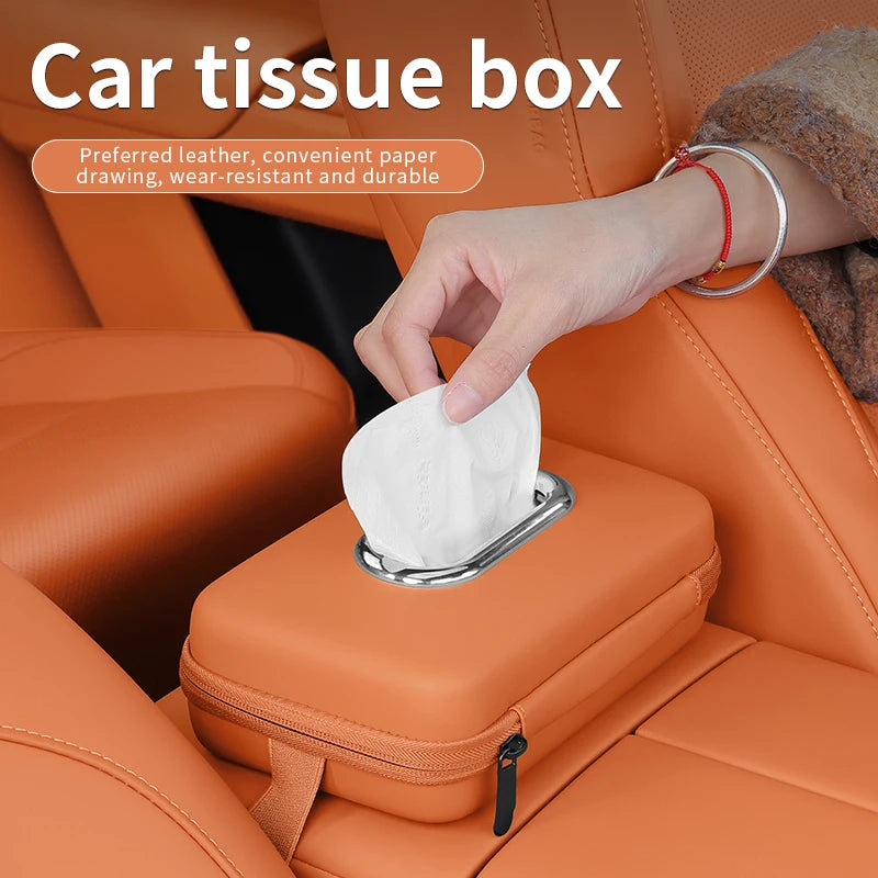 Car Mounted Tissue Box Organizer – Space-Saving Armrest & Sun Visor Storage Bag for Easy Access & Clean Car Interior