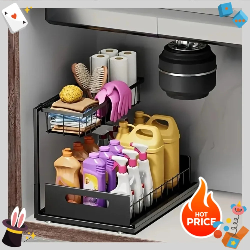 Smart Under Sink Organizer – 2-Tier Pull-Out Storage for Kitchen & Bathroom