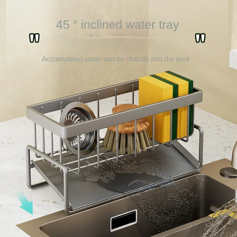 Premium Stainless Steel Sink Caddy  – Sponge Holder, Dishcloth Storage & Quick-Drain Kitchen Organizer