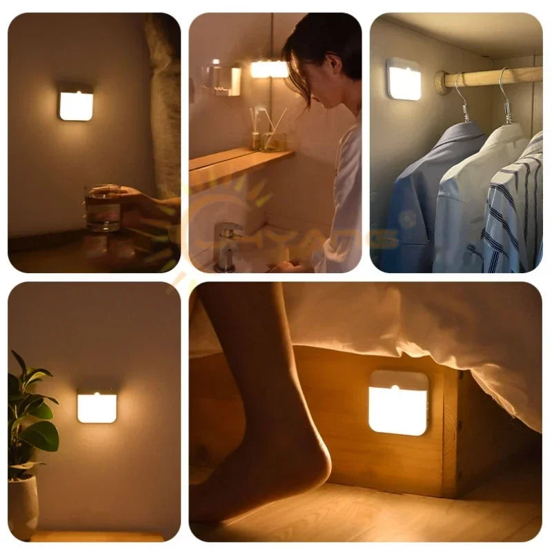 Motion Sensor LED Night Light – USB Rechargeable Wireless Lamp for Home Use