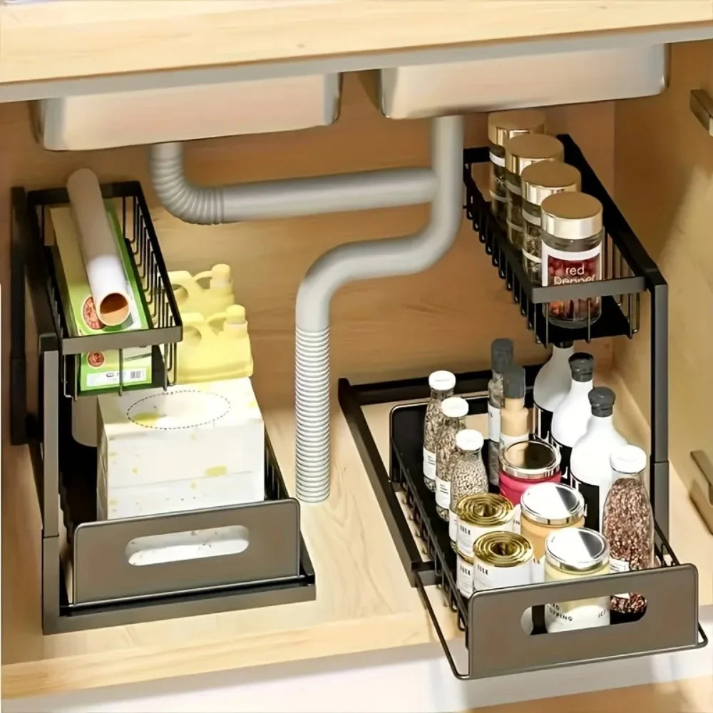 Smart Under Sink Organizer – 2-Tier Pull-Out Storage for Kitchen & Bathroom