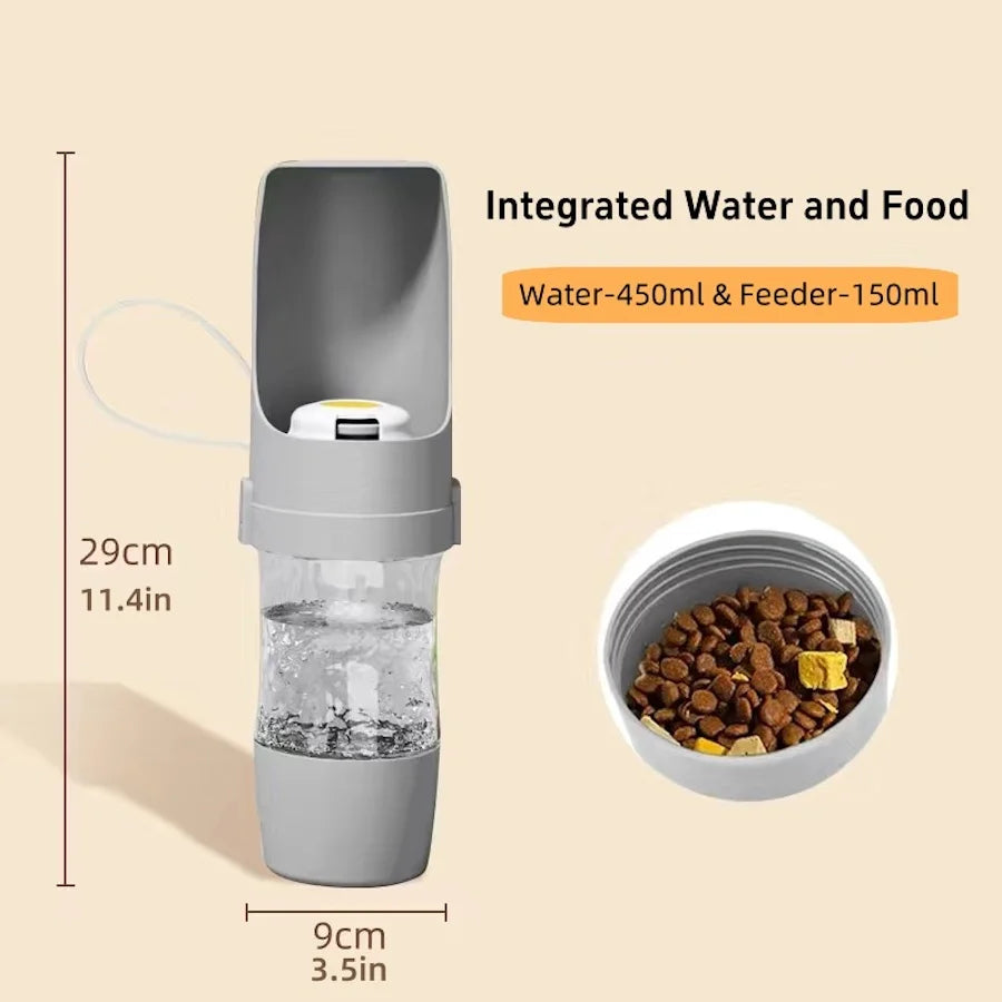 2-in-1 Portable Dog & Cat Water Bottle with Food Storage Container – Leakproof Travel Pet Feeder Bowl for Walking, Hiking & Travel