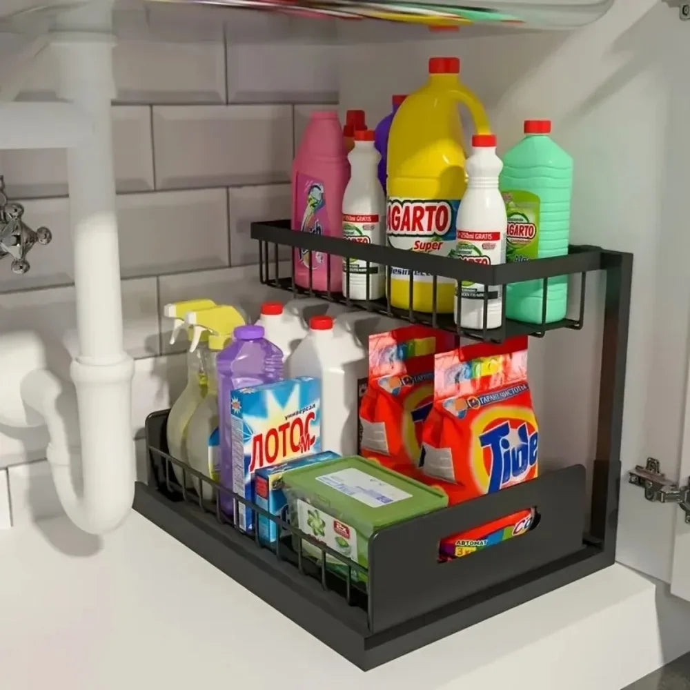Smart Under Sink Organizer – 2-Tier Pull-Out Storage for Kitchen & Bathroom
