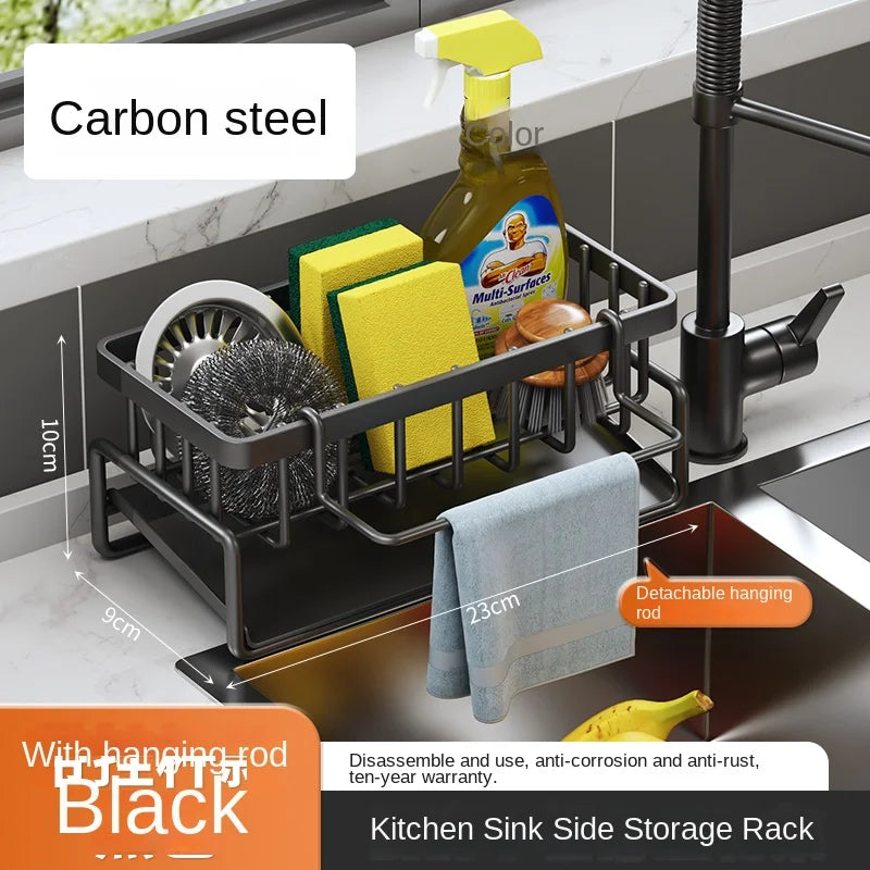 Premium Stainless Steel Sink Caddy  – Sponge Holder, Dishcloth Storage & Quick-Drain Kitchen Organizer