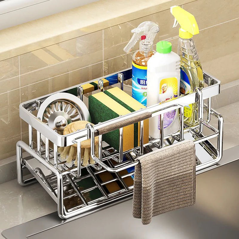 Premium Stainless Steel Sink Caddy  – Sponge Holder, Dishcloth Storage & Quick-Drain Kitchen Organizer