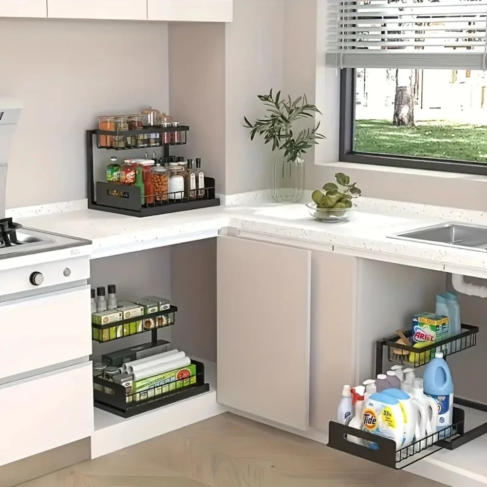 Smart Under Sink Organizer – 2-Tier Pull-Out Storage for Kitchen & Bathroom