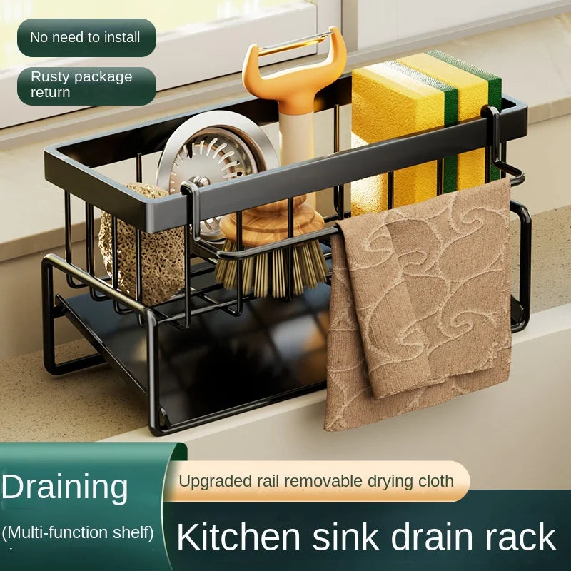 Premium Stainless Steel Sink Caddy  – Sponge Holder, Dishcloth Storage & Quick-Drain Kitchen Organizer
