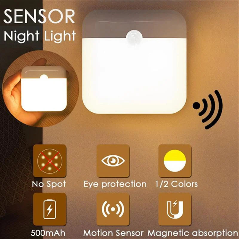 Motion Sensor LED Night Light – USB Rechargeable Wireless Lamp for Home Use