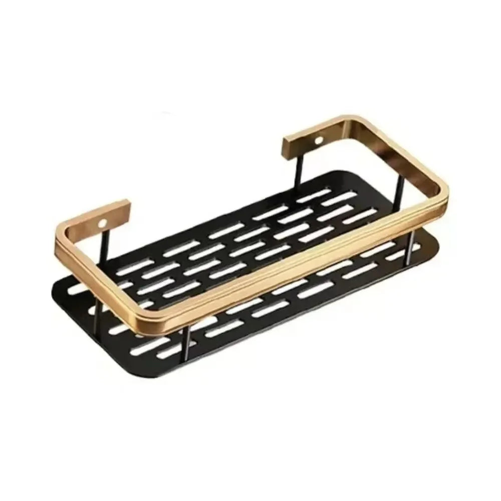 No-Drill Aluminum Bathroom Corner Shelf – Wall Mounted Shower Organizer Rack for Shampoo, Toiletries & Kitchen Storage