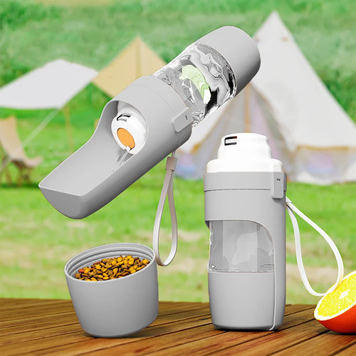 2-in-1 Portable Dog & Cat Water Bottle with Food Storage Container – Leakproof Travel Pet Feeder Bowl for Walking, Hiking & Travel