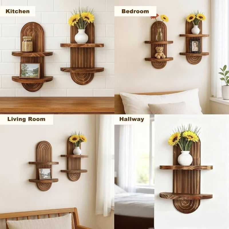 🏡Declutter & Decorate Your Space with a Boho Wooden Wall Shelf – Stylish Storage for Living Room, Bathroom & Bedroom