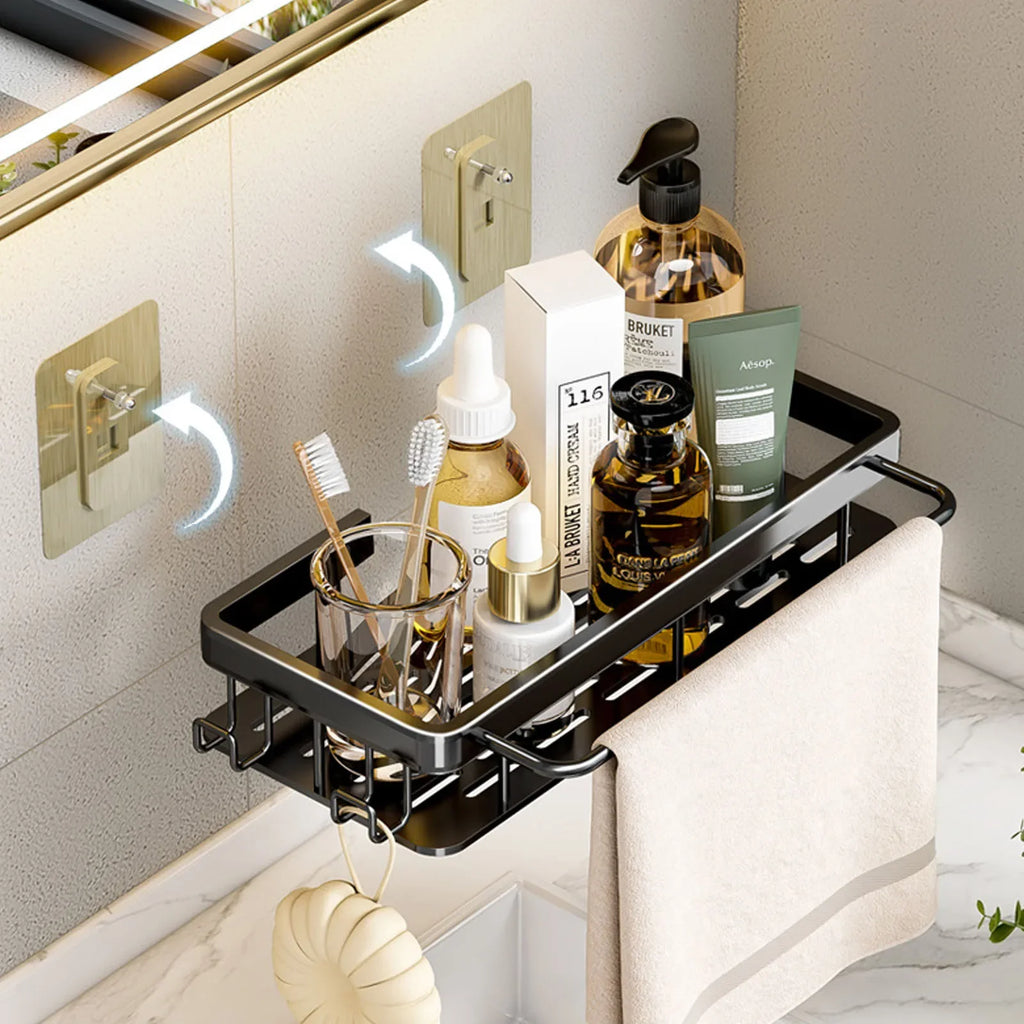 No-Drill Aluminum Bathroom Corner Shelf – Wall Mounted Shower Organizer Rack for Shampoo, Toiletries & Kitchen Storage