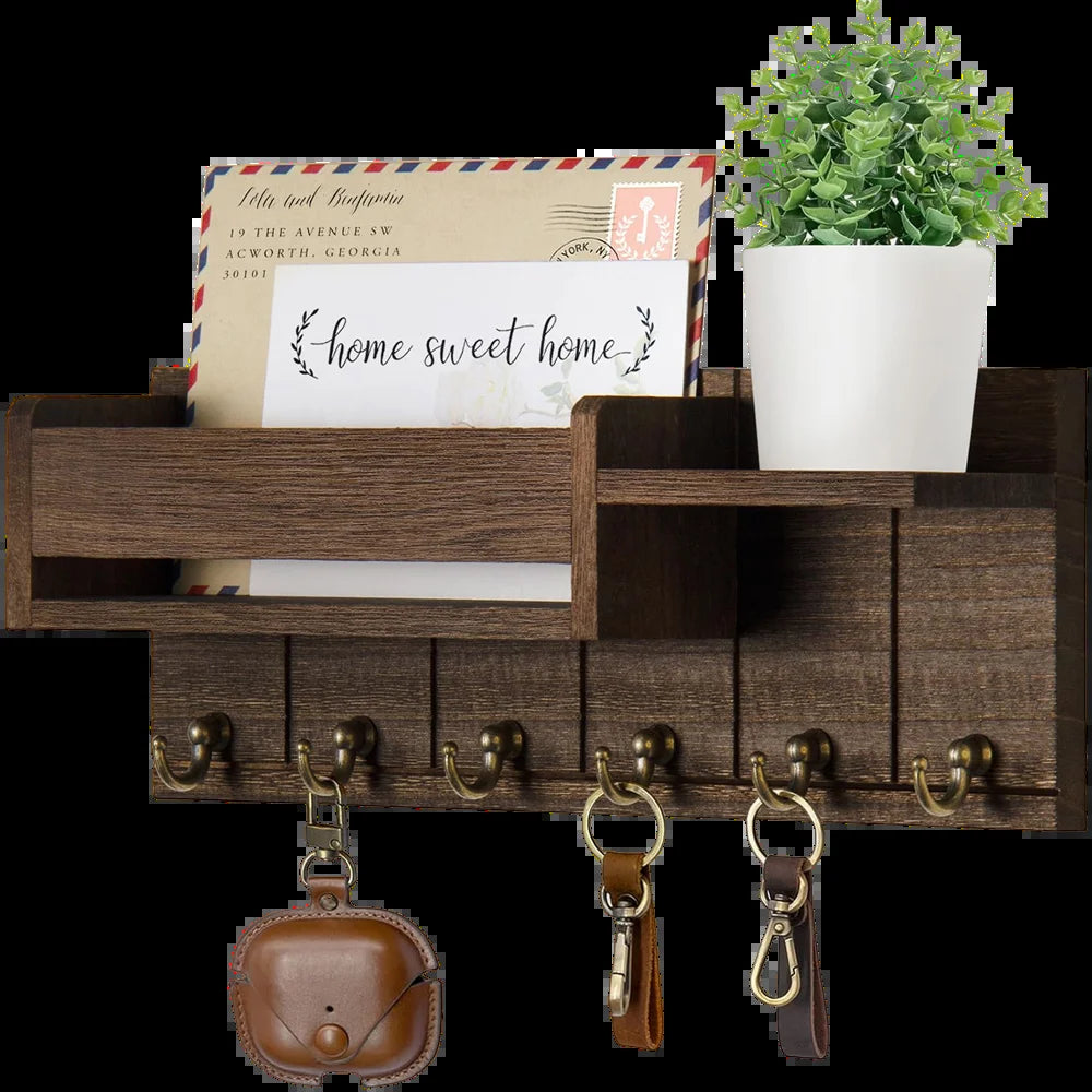 Never Lose Your Keys Again – Decorative Wall-Mounted Key Holder & Mail Organizer with 6 Hooks for a Clutter-Free Entryway 🔑🏡