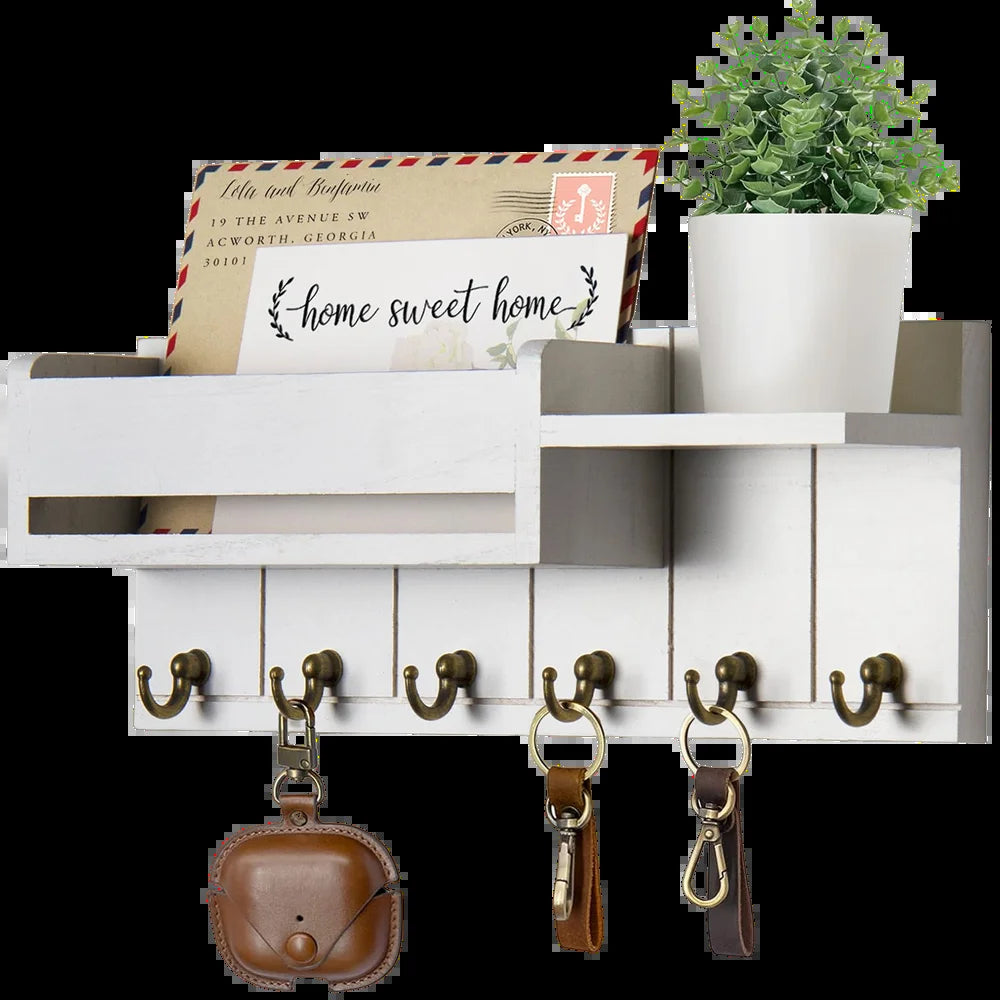 Never Lose Your Keys Again – Decorative Wall-Mounted Key Holder & Mail Organizer with 6 Hooks for a Clutter-Free Entryway 🔑🏡