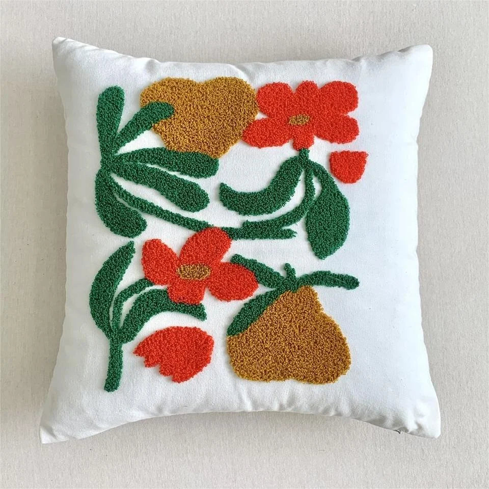 Nordic Floral Embroidered Pillow Cover – Premium Cotton Sofa & Living Room Cushion Case