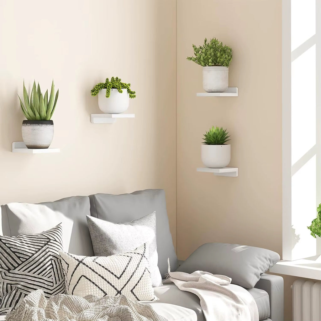 Turn Empty Walls into Warm, Organized Spaces| Small Floating Wall Shelves :  4-Pack Rustic Wood Wall Mounted Display Ledges for Home Decor 