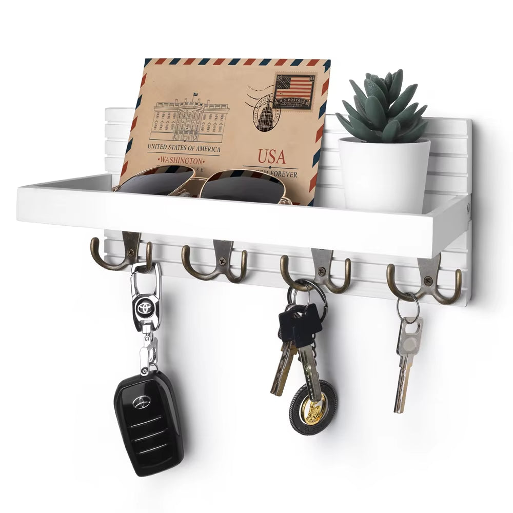  🔑Where Your Essentials Finally Have a Home – Rustic Wooden Entryway Key Holder & Mail Organizer with 4 Hooks for Keys & Sunglasses
