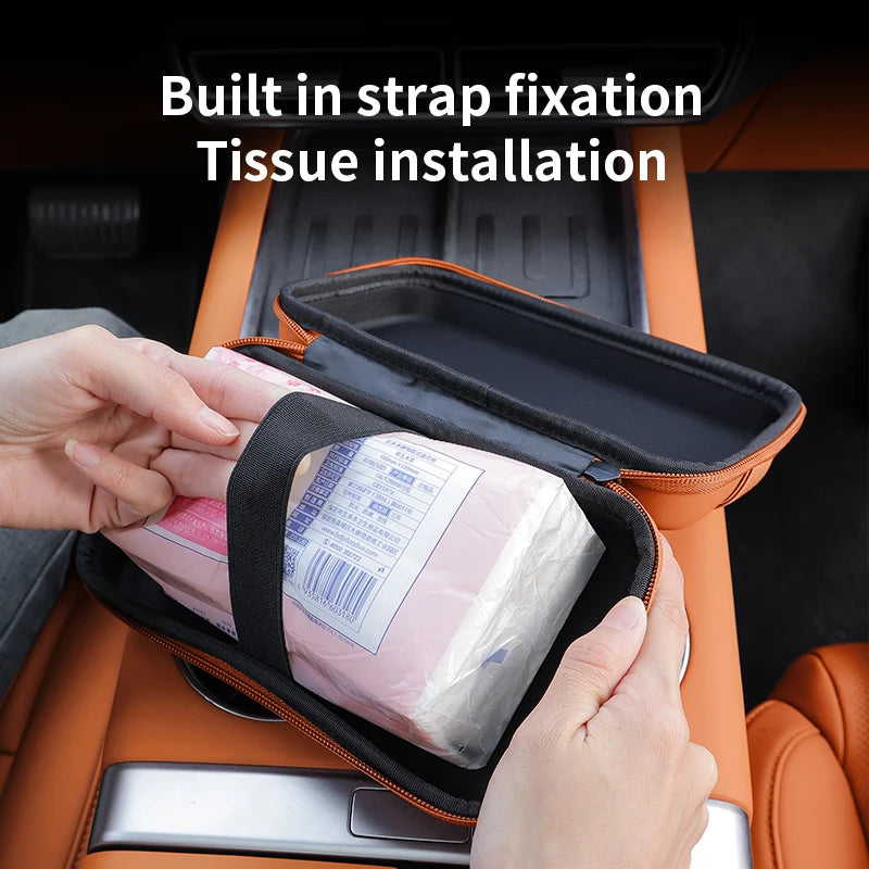Car Mounted Tissue Box Organizer – Space-Saving Armrest & Sun Visor Storage Bag for Easy Access & Clean Car Interior