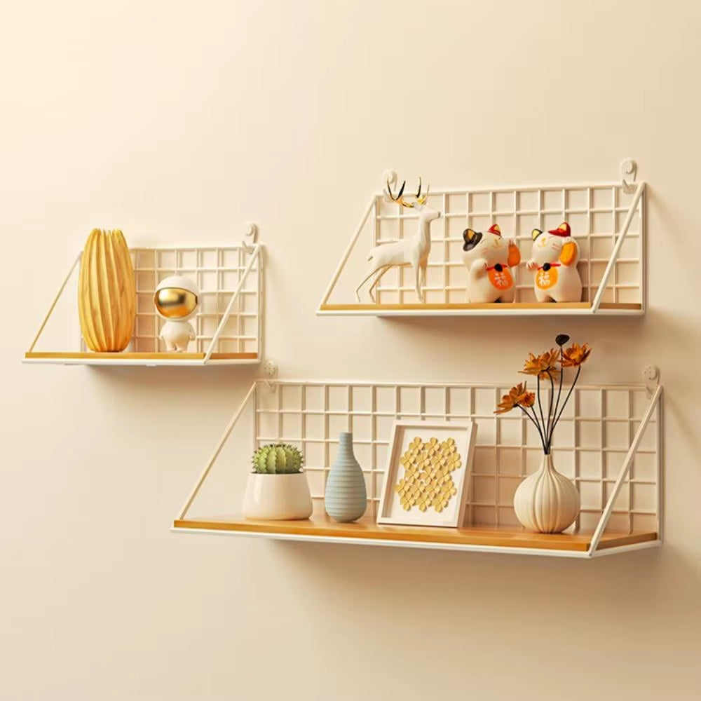 No-Drill Wooden Wall Mounted Floating Shelf – Modern Hanging Storage & Decor Organizer for Living Room & Bedroom