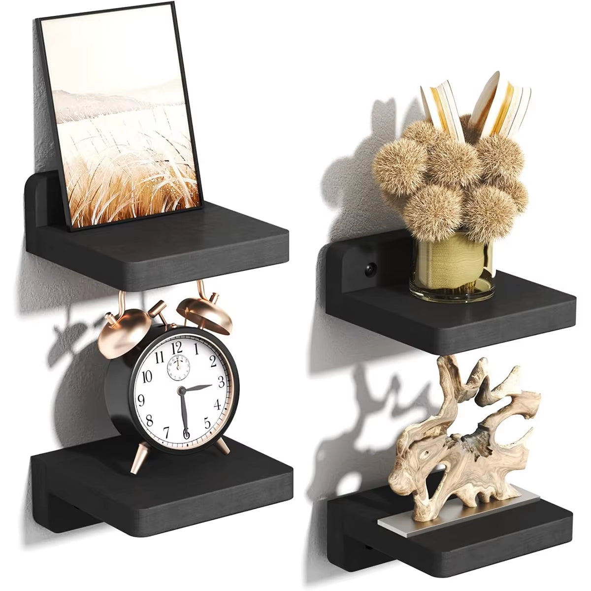 Turn Empty Walls into Warm, Organized Spaces| Small Floating Wall Shelves :  4-Pack Rustic Wood Wall Mounted Display Ledges for Home Decor 