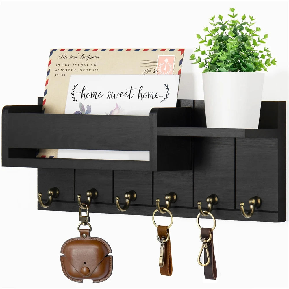 Never Lose Your Keys Again – Decorative Wall-Mounted Key Holder & Mail Organizer with 6 Hooks for a Clutter-Free Entryway 🔑🏡
