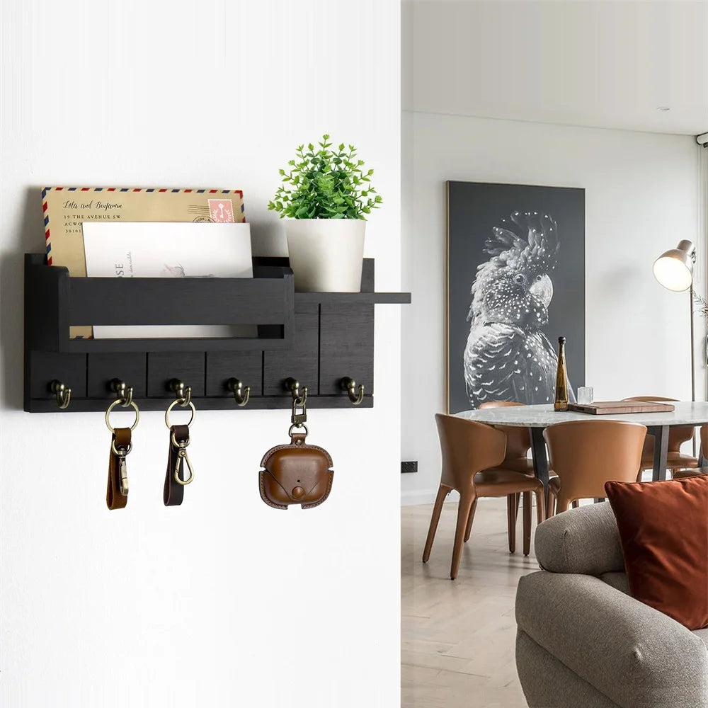 Never Lose Your Keys Again – Decorative Wall-Mounted Key Holder & Mail Organizer with 6 Hooks for a Clutter-Free Entryway 🔑🏡