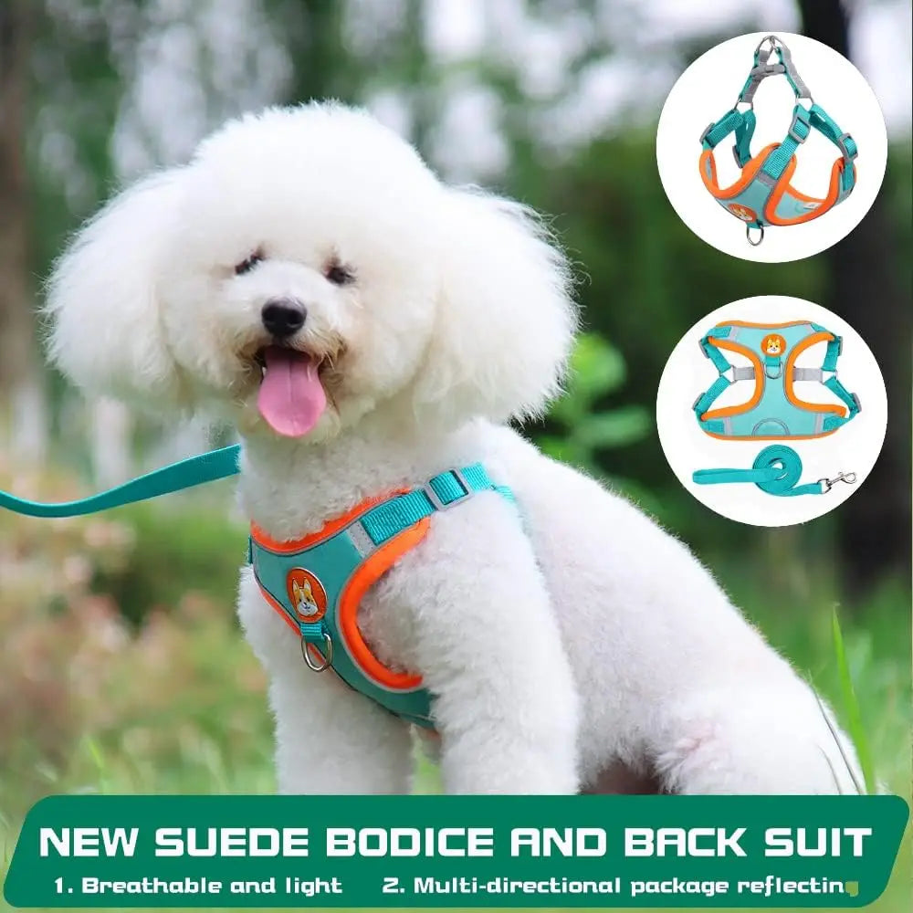 Adjustable Reflective Pet Harness Vest with Leash – Comfortable Chest Strap Walking Set for Dogs