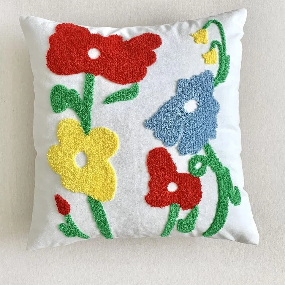 Nordic Floral Embroidered Pillow Cover – Premium Cotton Sofa & Living Room Cushion Case