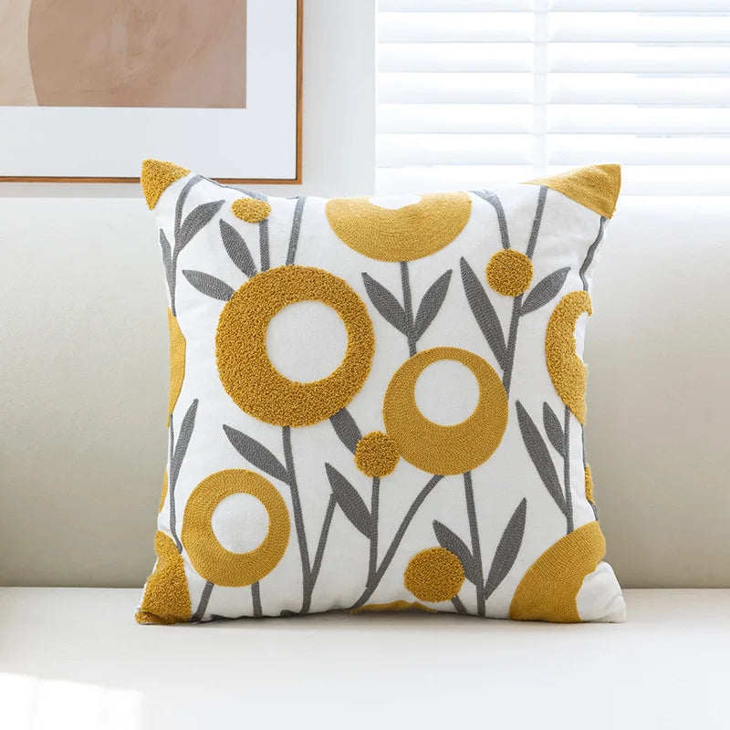 Nordic Floral Embroidered Pillow Cover – Premium Cotton Sofa & Living Room Cushion Case